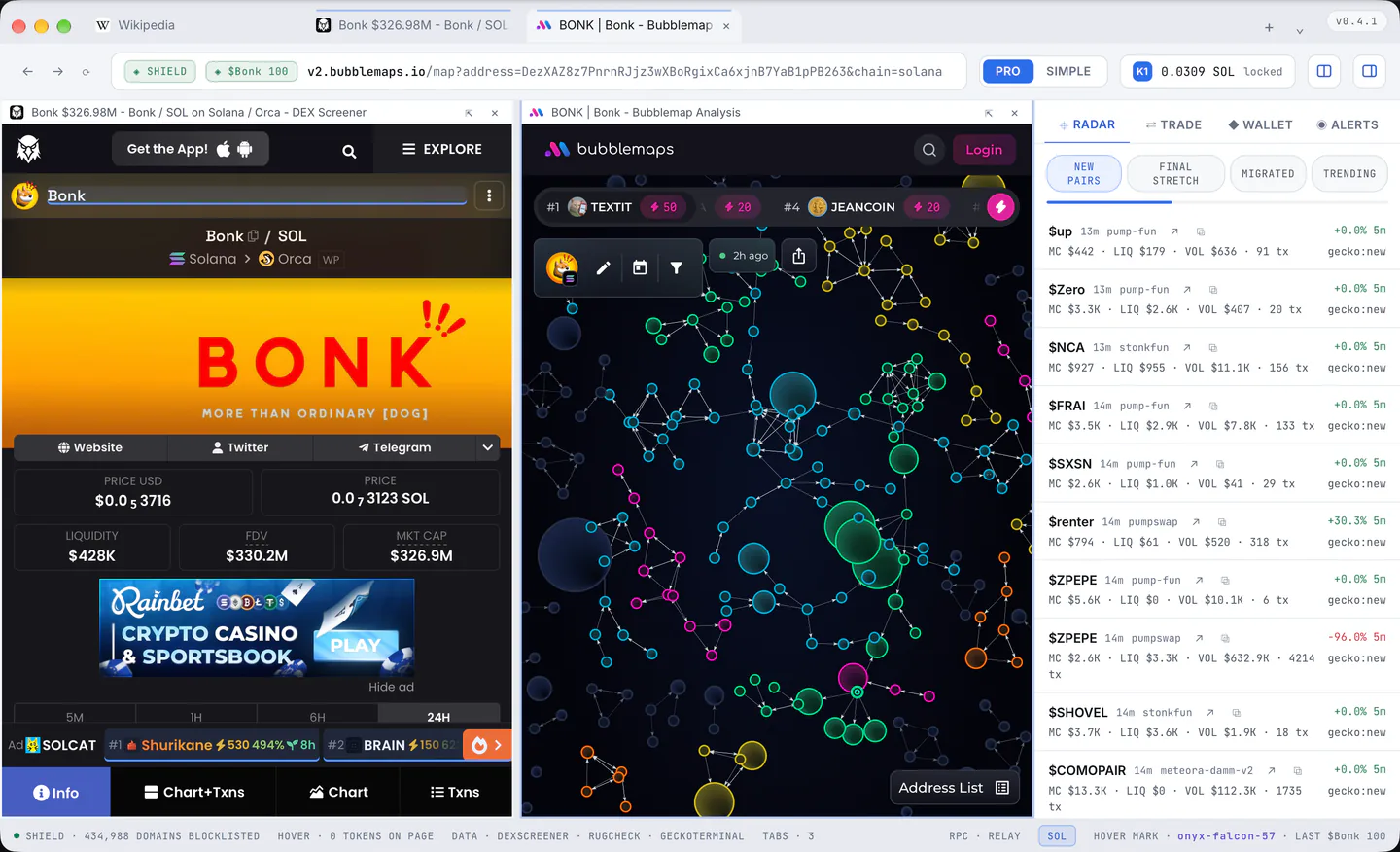 The Bubblemap button opens the token's holder map in a pane beside the page you are reading.