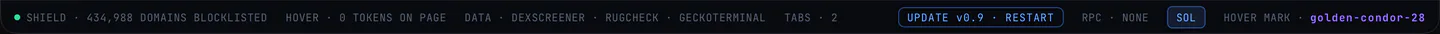 The status bar while a new version waits for a restart: the UPDATE · RESTART button beside the RPC state.
